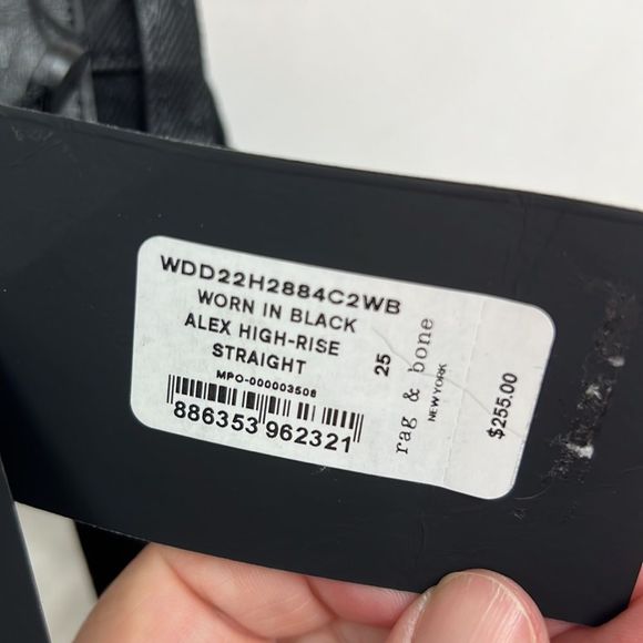 Rag & Bone Alex High-rise straight leg jeans in worn in black size 25 NWT - Picture 15 of 15